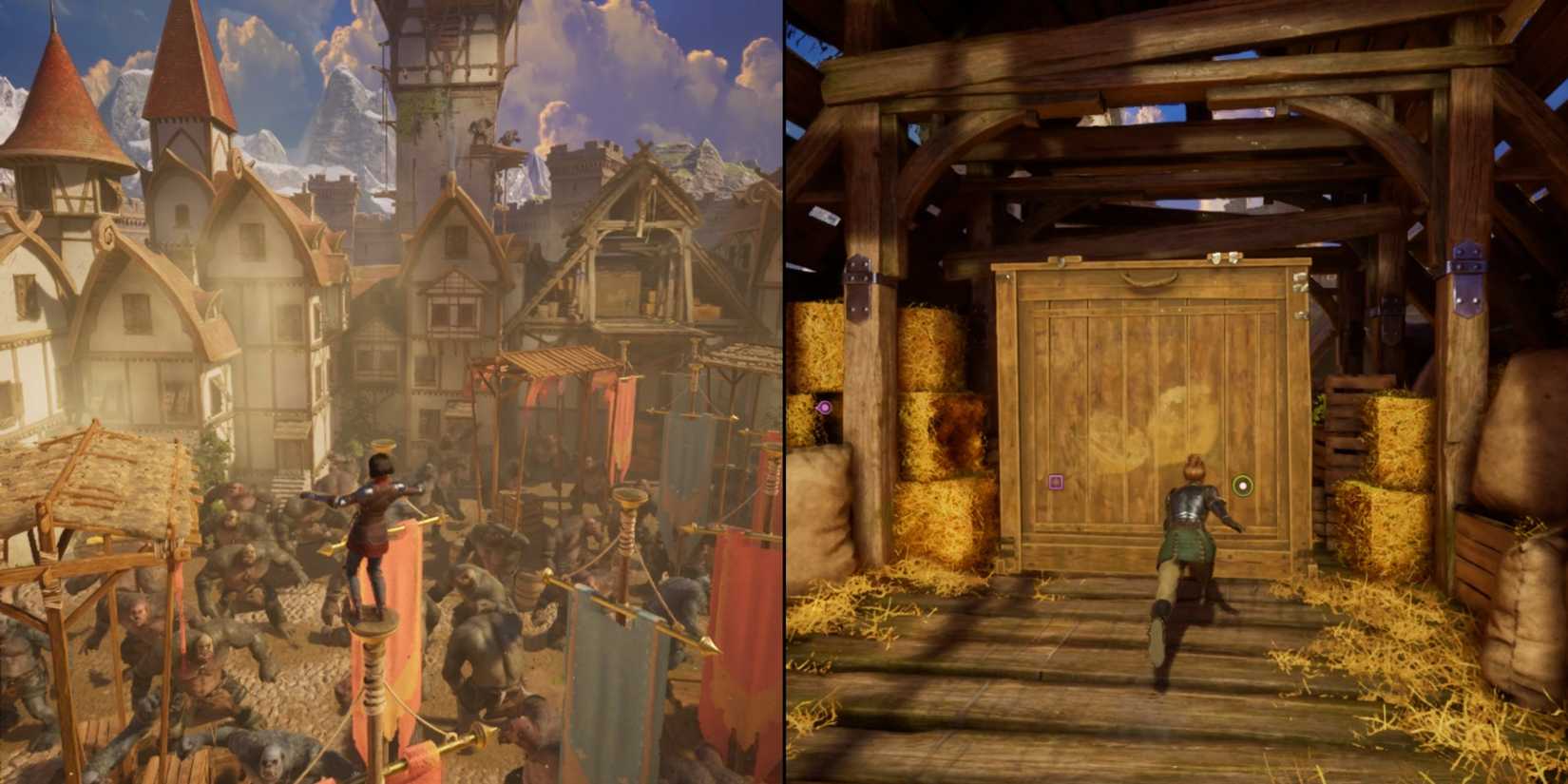 Split Fiction Intro Level Climb Over Flagpoles Across Hoard of Ogres