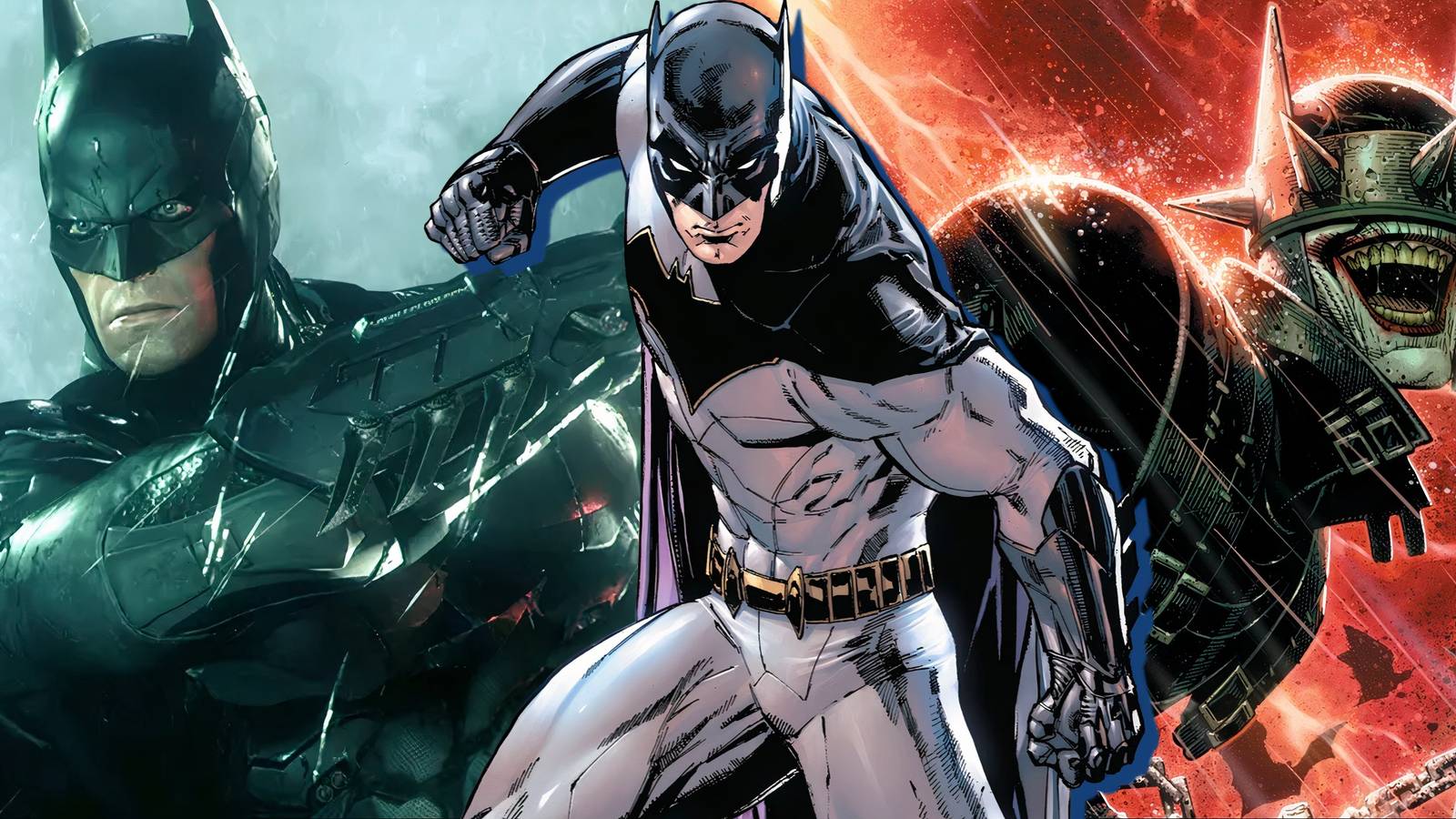 Split image of Batman and The Batman Who Laughs