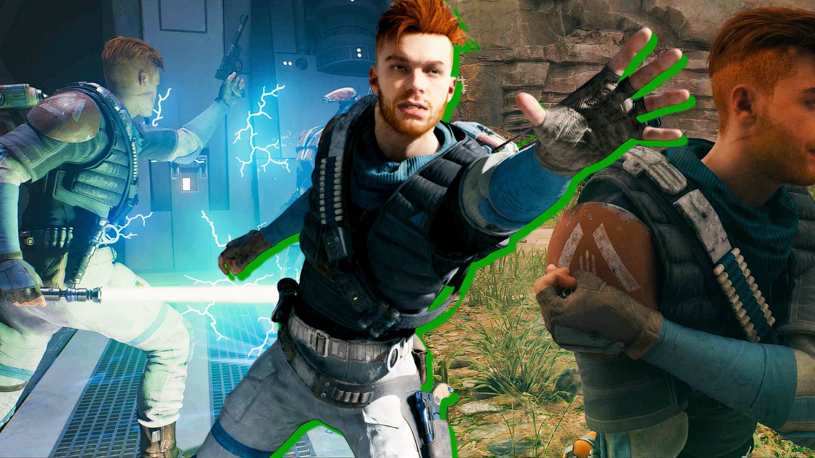 Split image of Cal Kestis using different perks in Star Wars Jedi Survivor