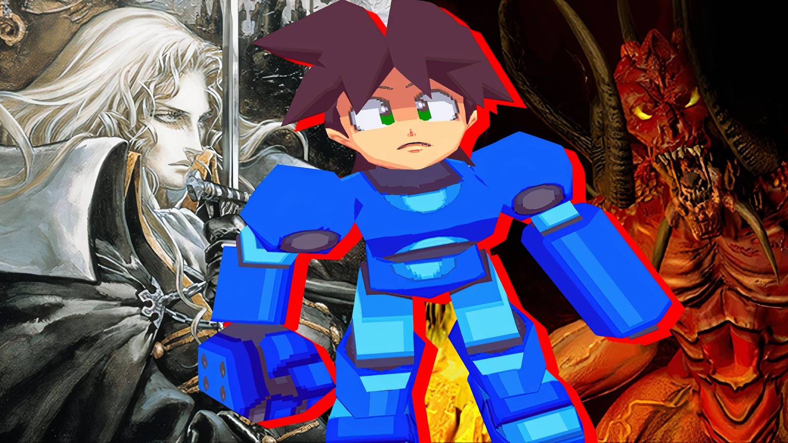 Split image of Castlevania Symphony Of The Night, Mega Man Legends, and Diablo