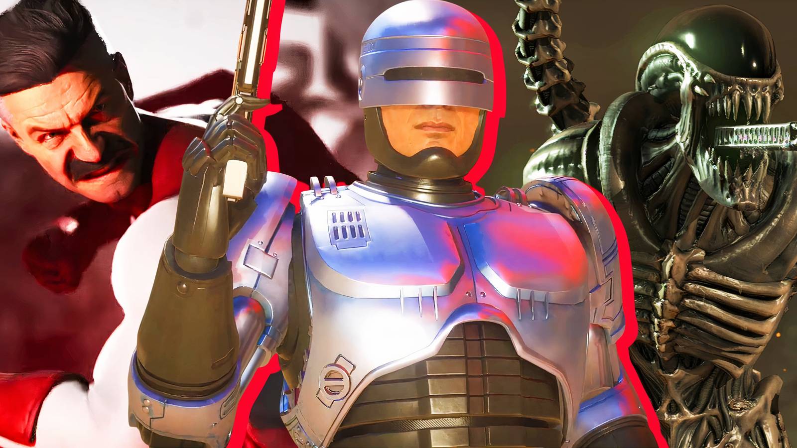Split image of Omni-Man, RoboCop, and the Alien from the Mortal Kombat franchise