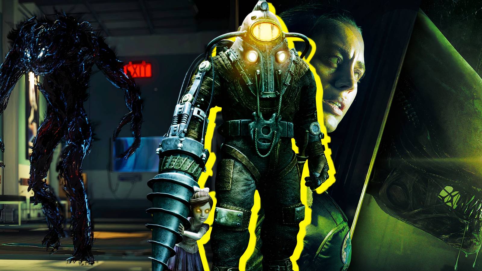 Split image of Prey, Bioshock 2, and Alien: Isolation