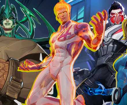 Split image of The Thing, Hela, Human Torch, Punisher, and The Invisible Woman in Marvel Rivals