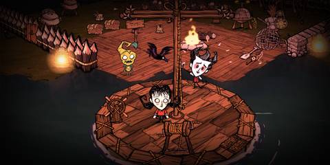 steam screenshot, players getting onto a boat in Don't Starve Together