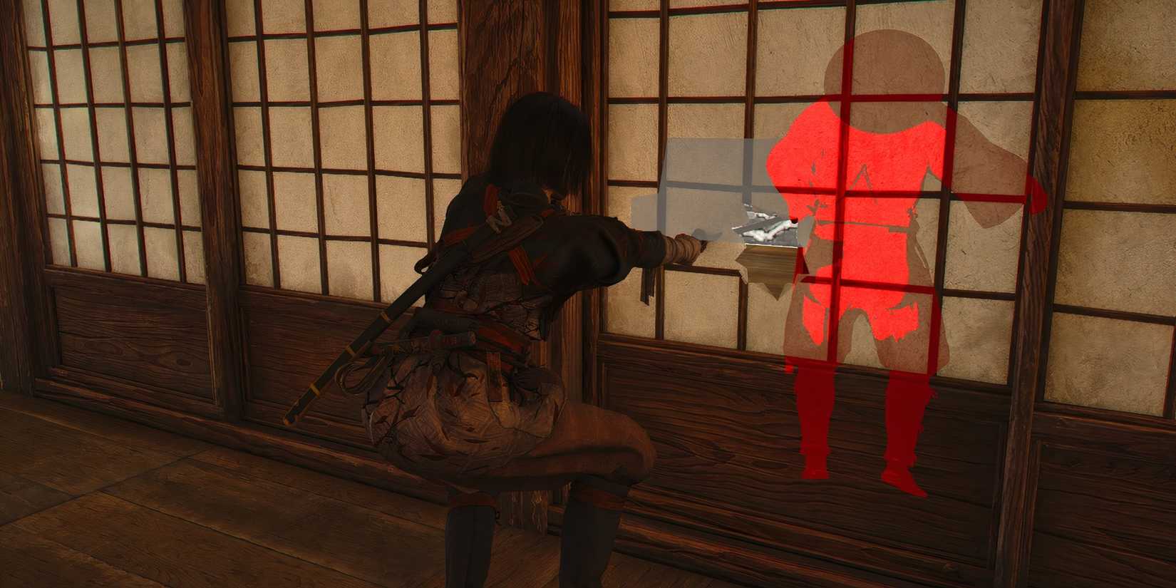 Stabbing through a paper door in Assassin's Creed Shadows