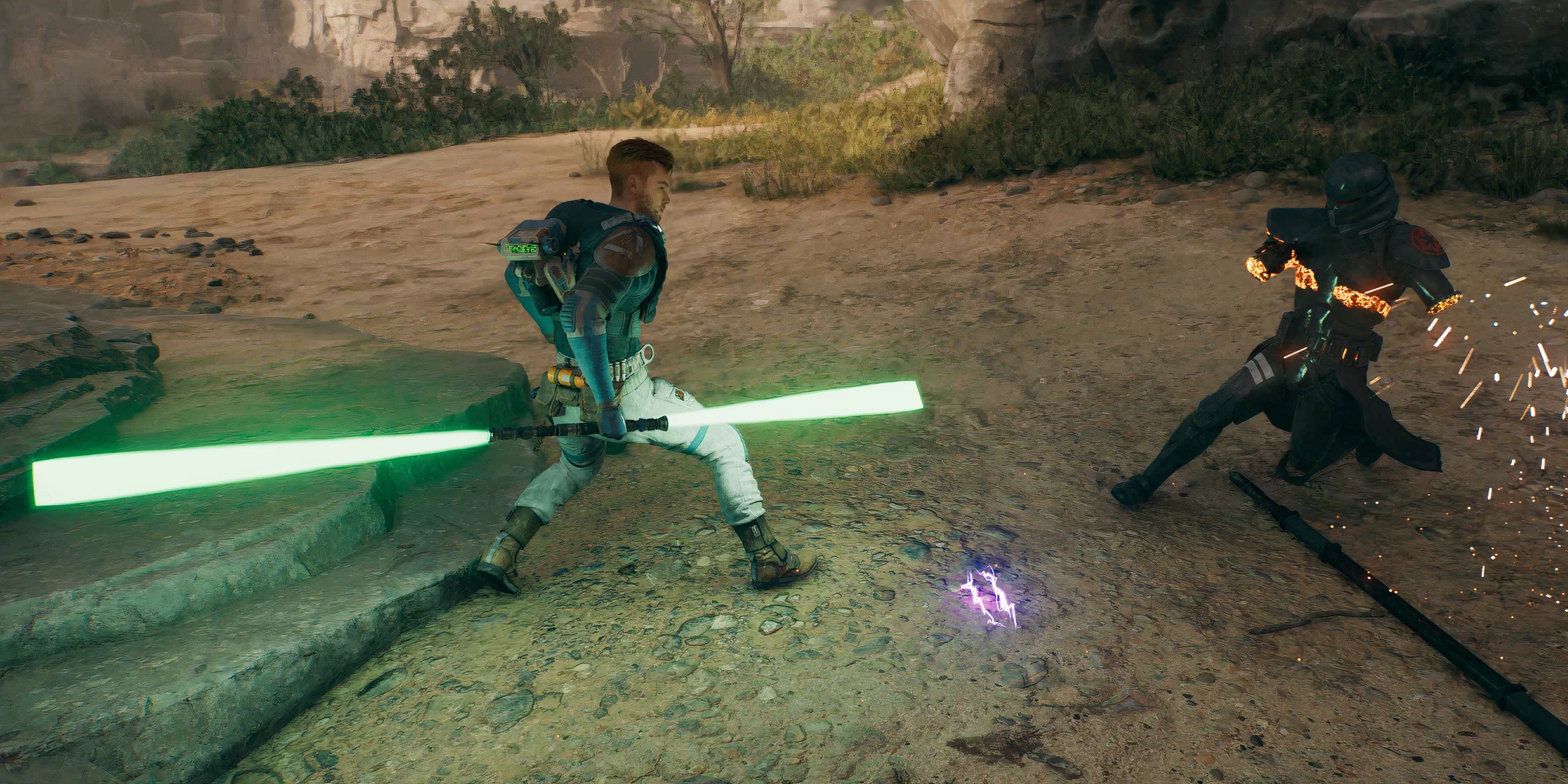 Cal dismembering a Purge Trooper in Star Wars Jedi: Survivor