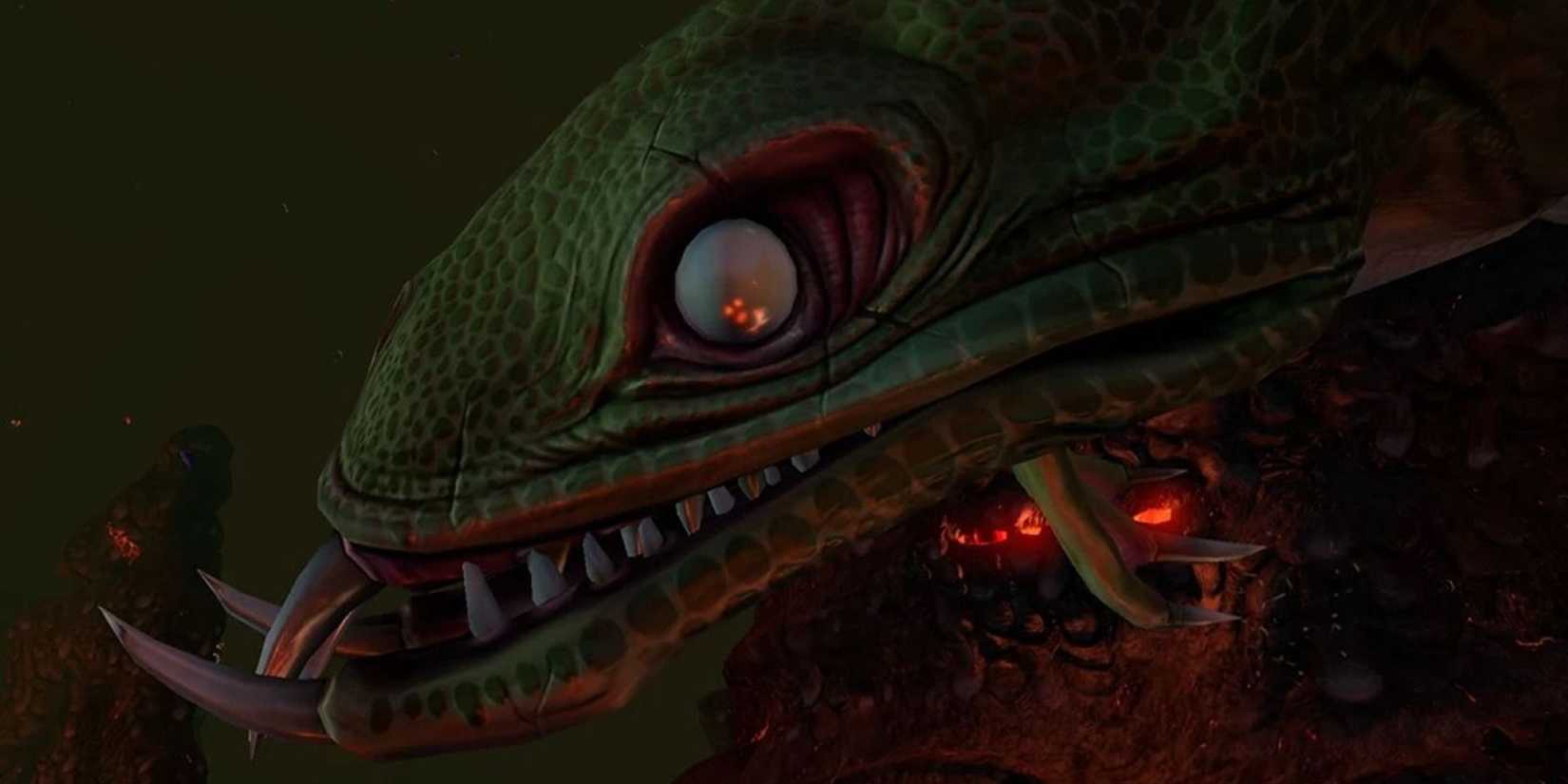 Lava lizard face close up looking menacingly at viewer