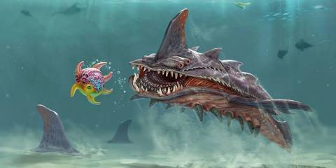Sand Shark Concept Art showing it hunting a small fish