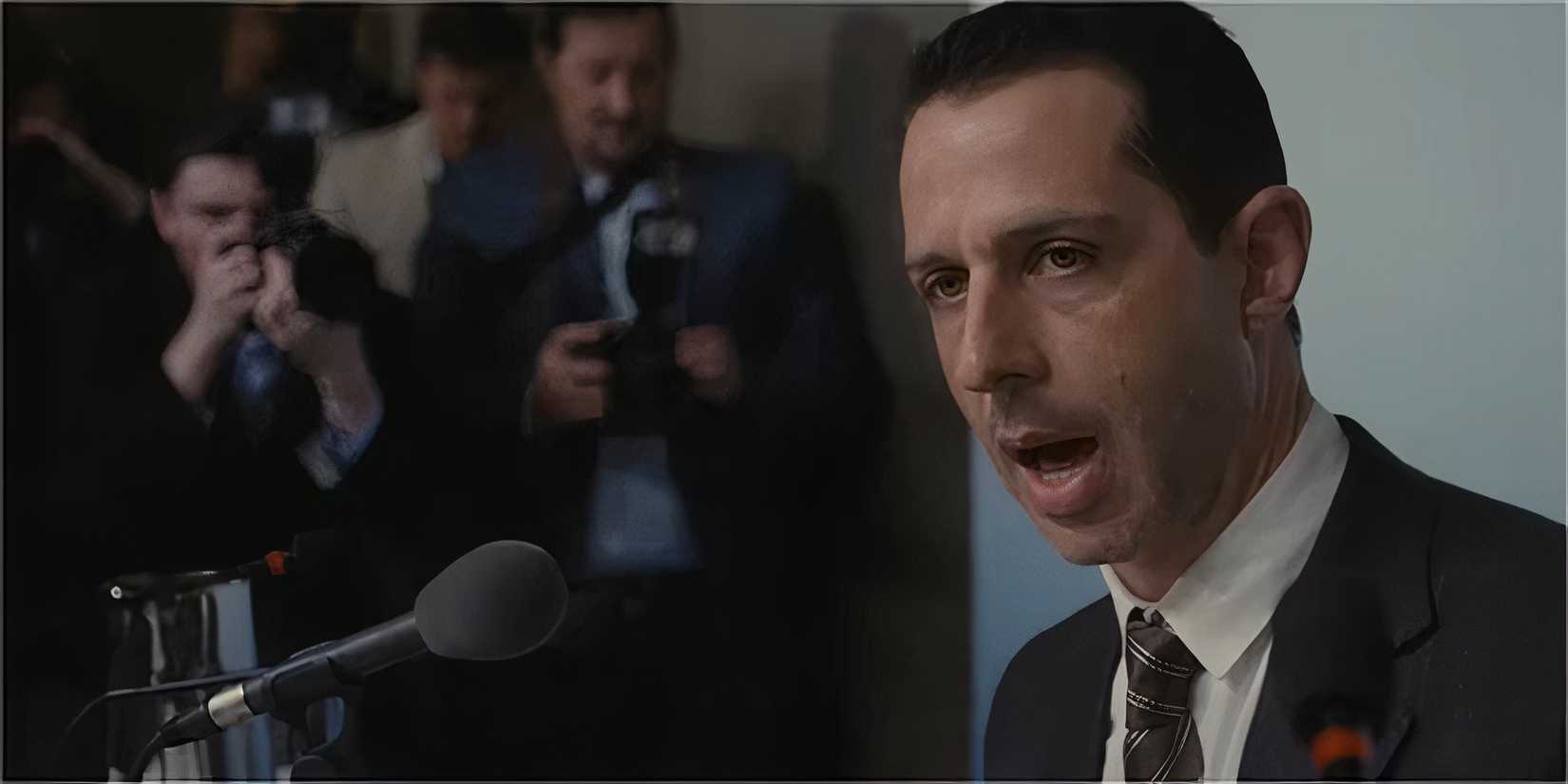 Kendall speaks at a press conference in Succession S2 finale.