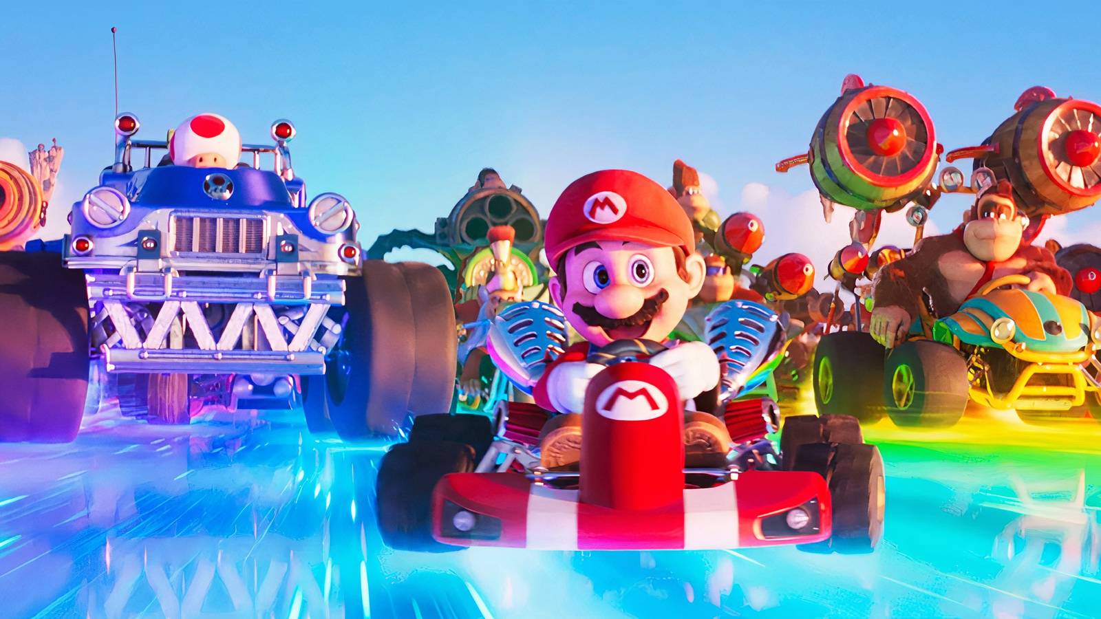 Super Mario Bros rainbow road scene 