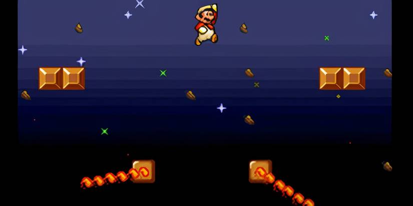 Super Mario Lost Levels World C-3 Mario leaping with fire sticks