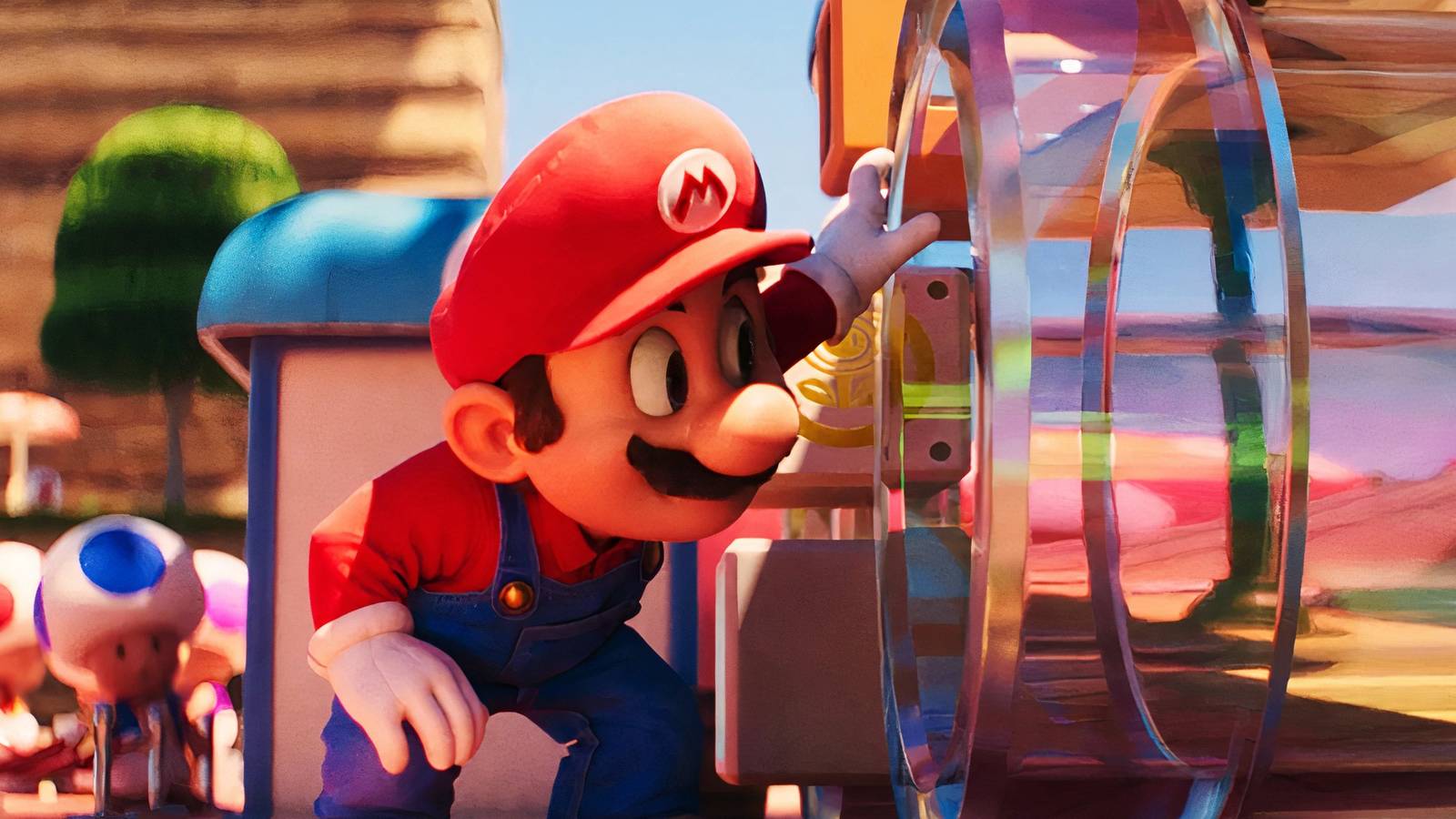 Super Mario next to a pipe 