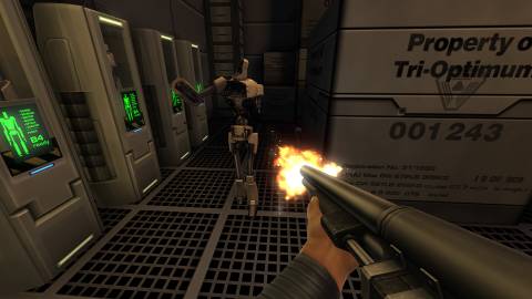 system shock 2 shotgun shooting a robot