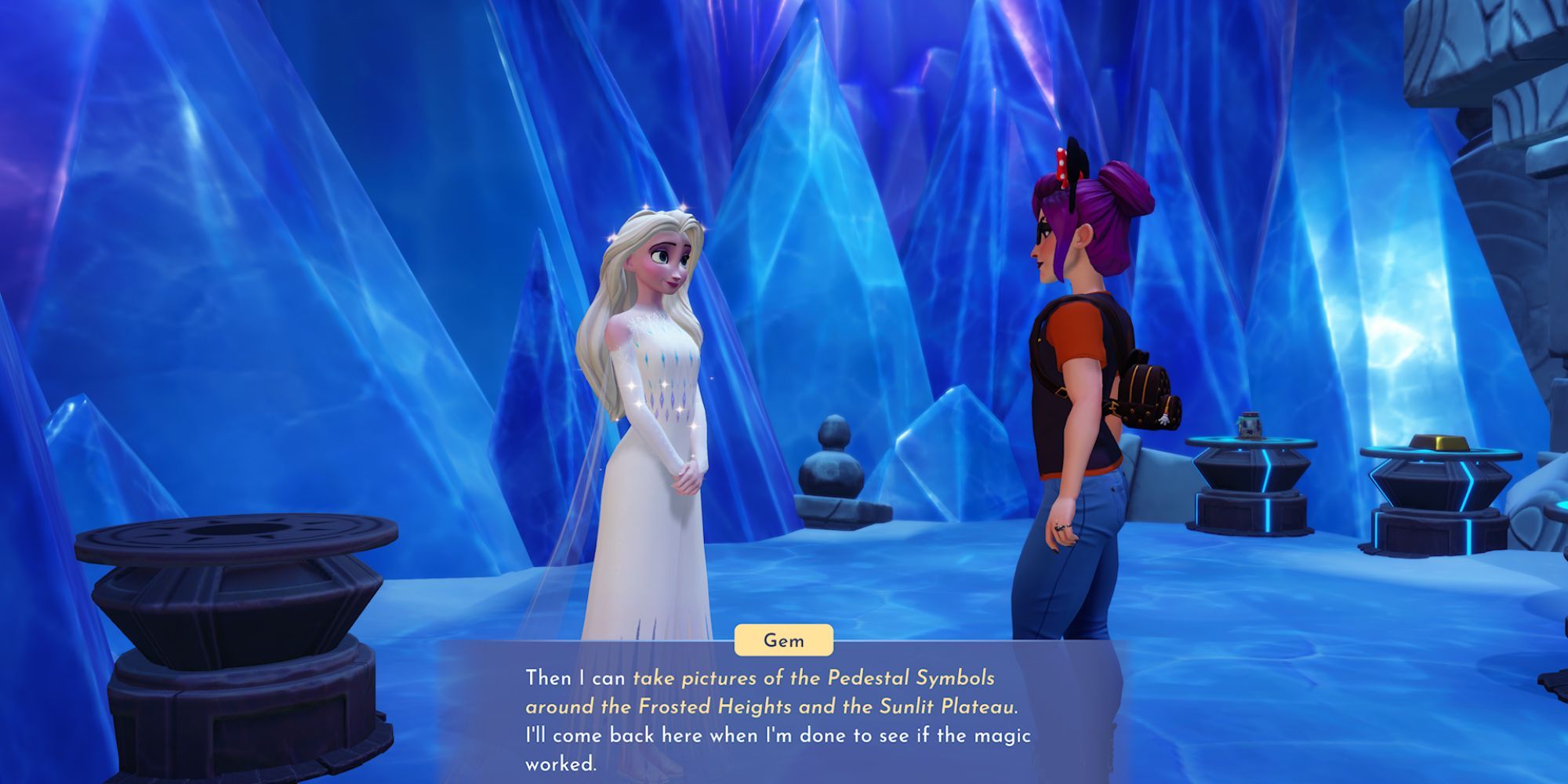 Talking to Elsa in the Hot and Cold quest in Disney Dreamlight Valley