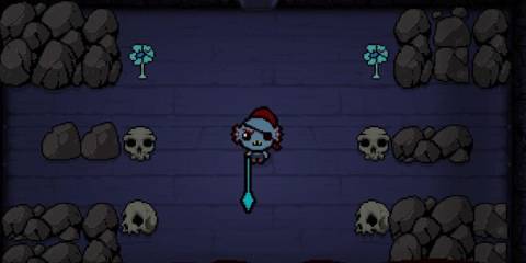 Undyne themed Isaac character holding spear