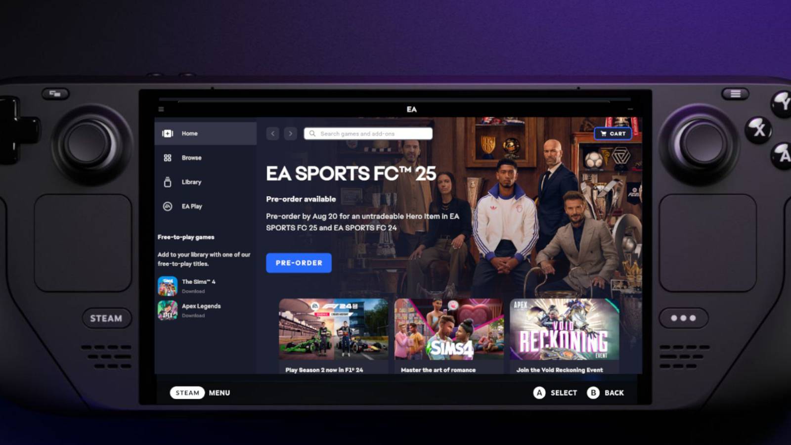 The EA app on the Steam Deck