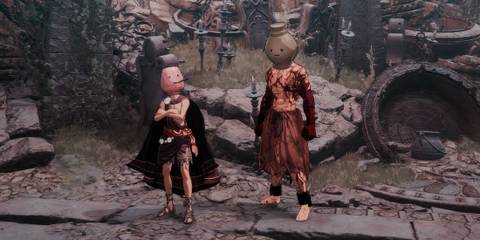 The First Berserker Khazan Danjin Jarling Enthusiast Quest NPC at the Crevice with player wearing Jar Helmet Armor