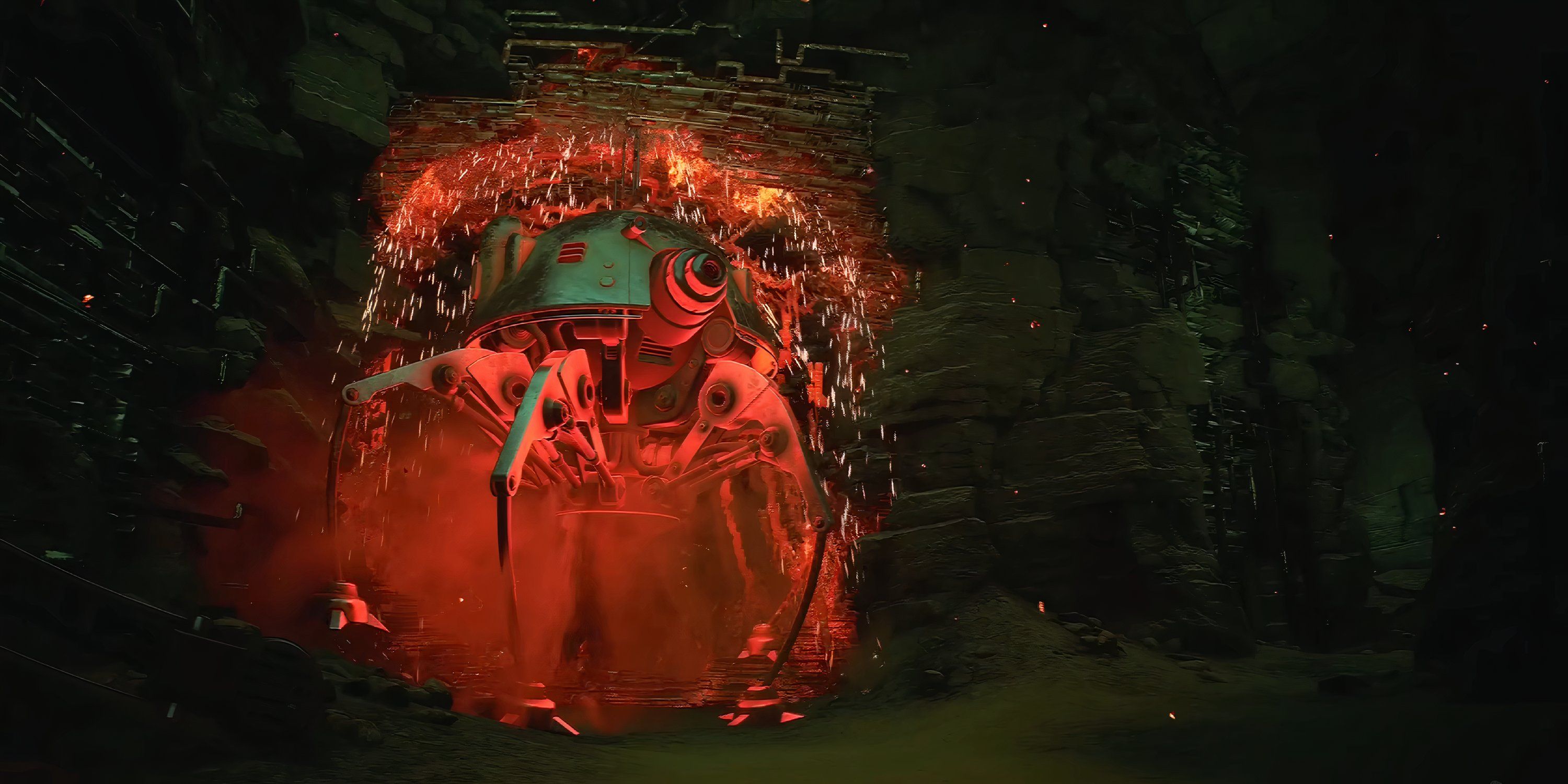 A giant probe burning through a rock wall in The Invincible