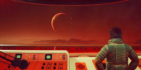 Characters looking out at the planet of Regis 3 in The Invincible