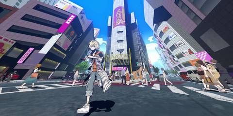 The main character running around Shibuya.