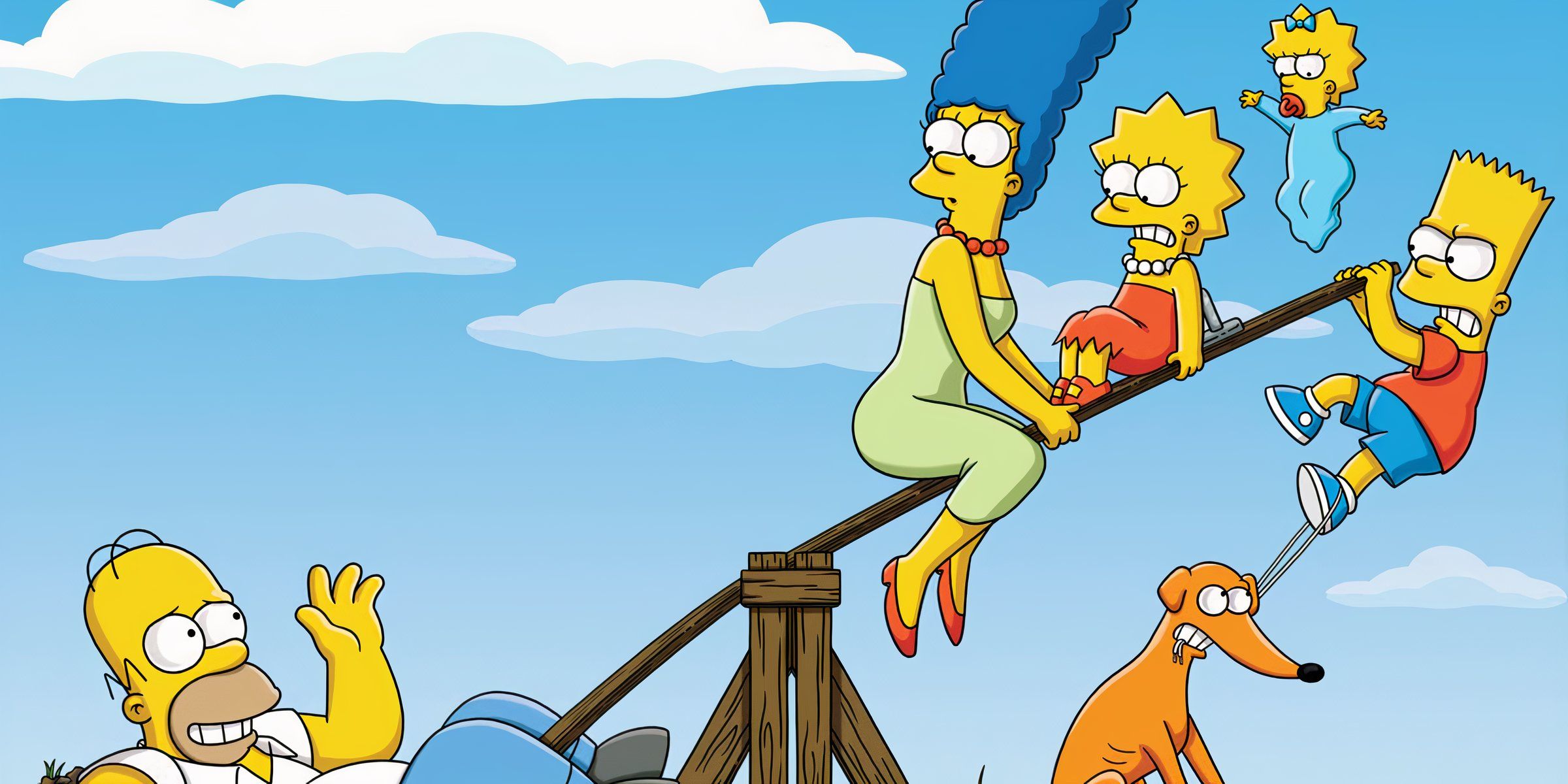 The Simpsons family on a see-saw 