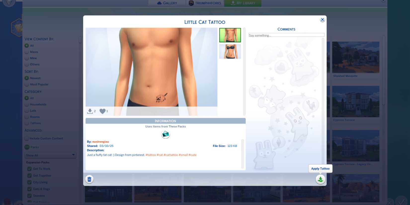 the sims 4 apply custom tattoo