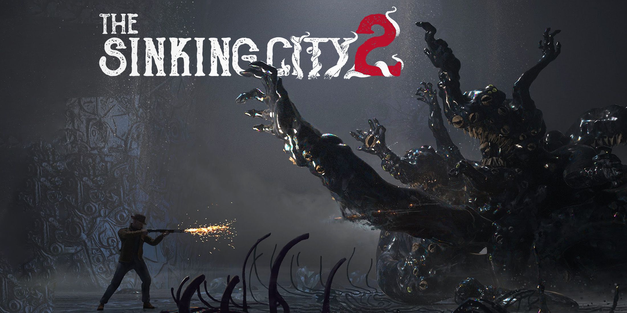 The Sinking City 2 monster fight shotgun with game logo 2x1 composite