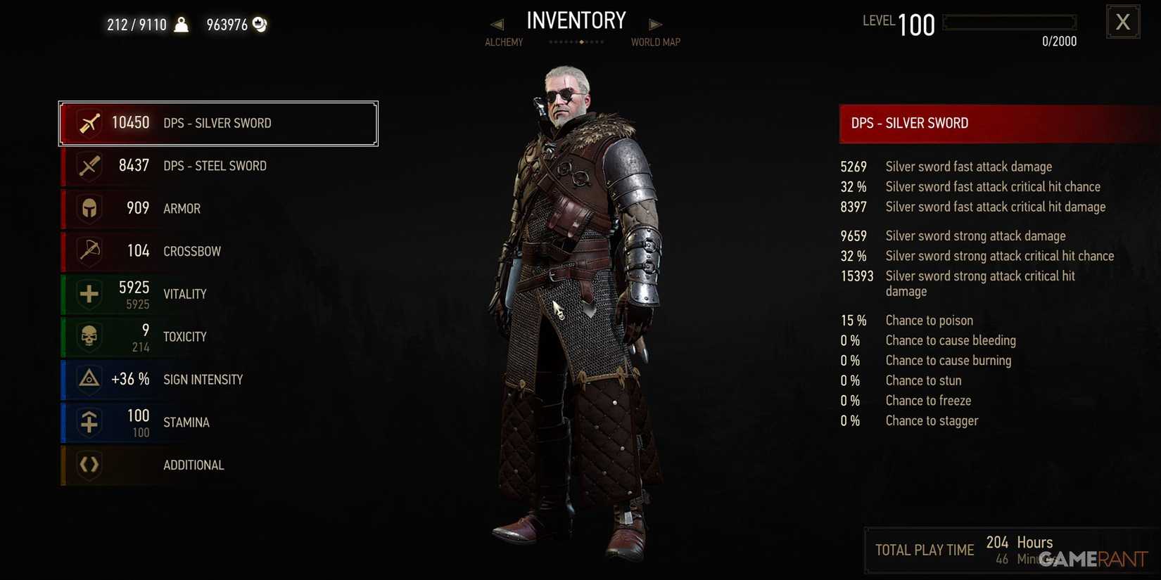 The Witcher 3 - Grandmaster Legendary Ursine Armor Stats