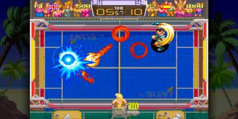 Throwing a flaming ball at the opponent in Windjammers