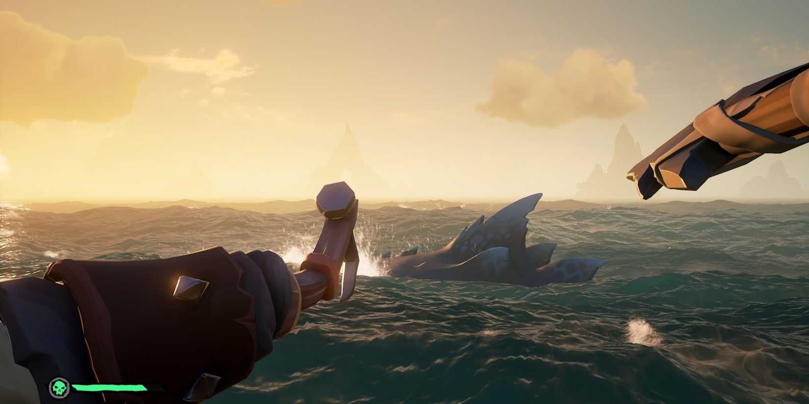 Throwing a Hunting Spear at a Megalodon in Sea of Thieves