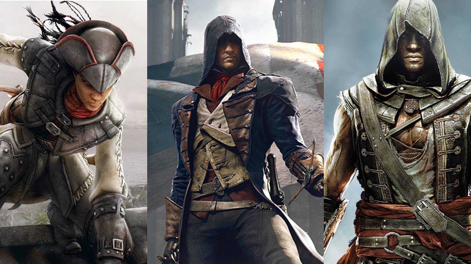 Feature image depicting Assassin's Creed Liberation, Unity, and Freedom Cry