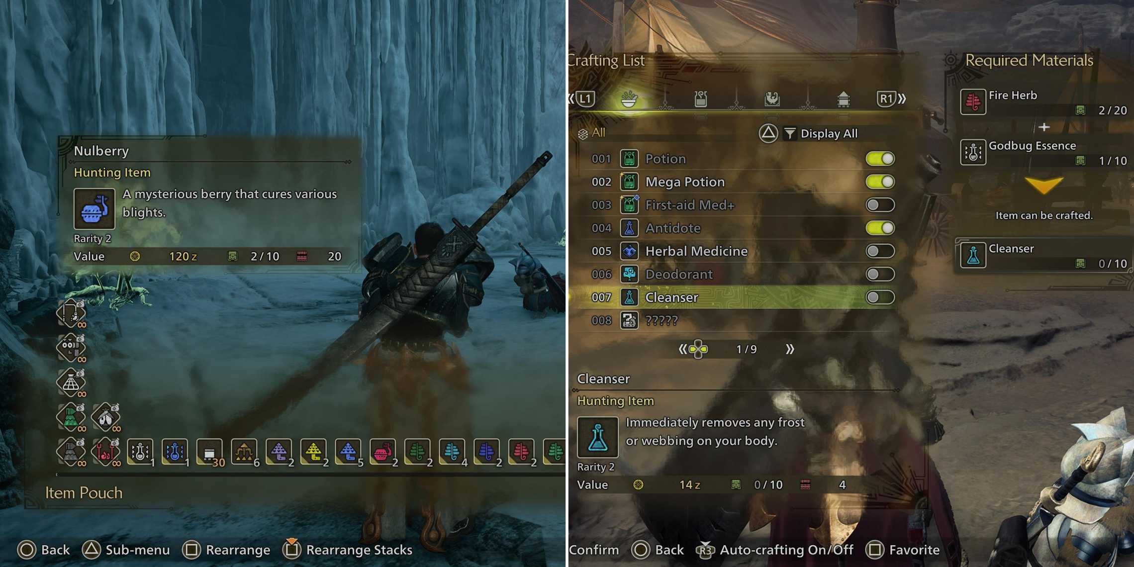 Cómo curarse y eliminar estados alterados en Monster Hunter Wilds