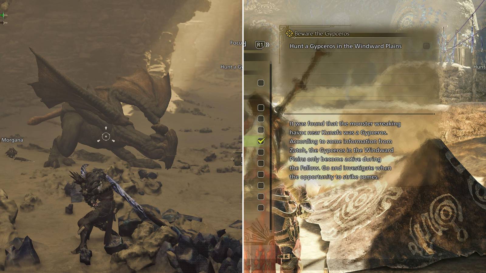 The Player FIghting A Gypceros & The Quest In The Menu 