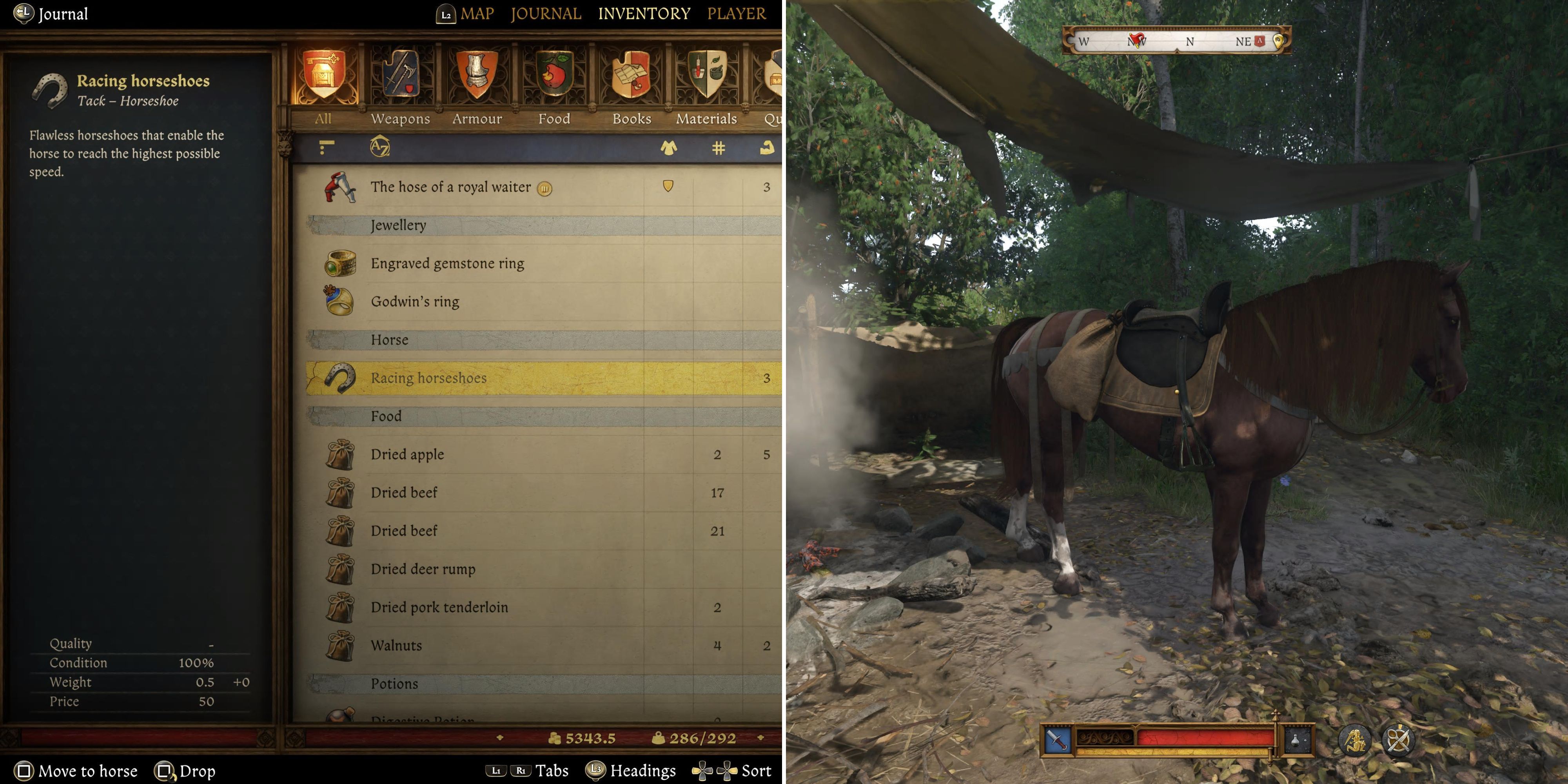 Racing Horseshoes In The Inventory & The Player Facing Their Horse 