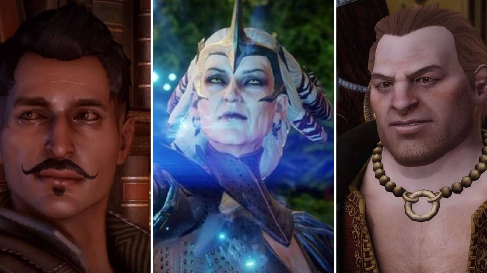 A grid of three of the characters in the Dragon Age franchise