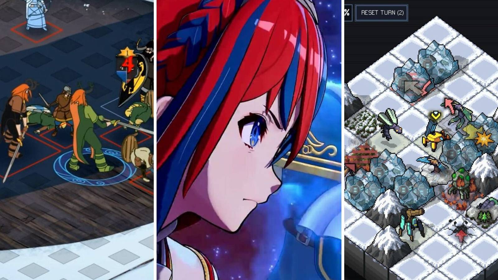 A grid showing the games The Banner Saga, Fire Emblem Engage, and Into the Breach