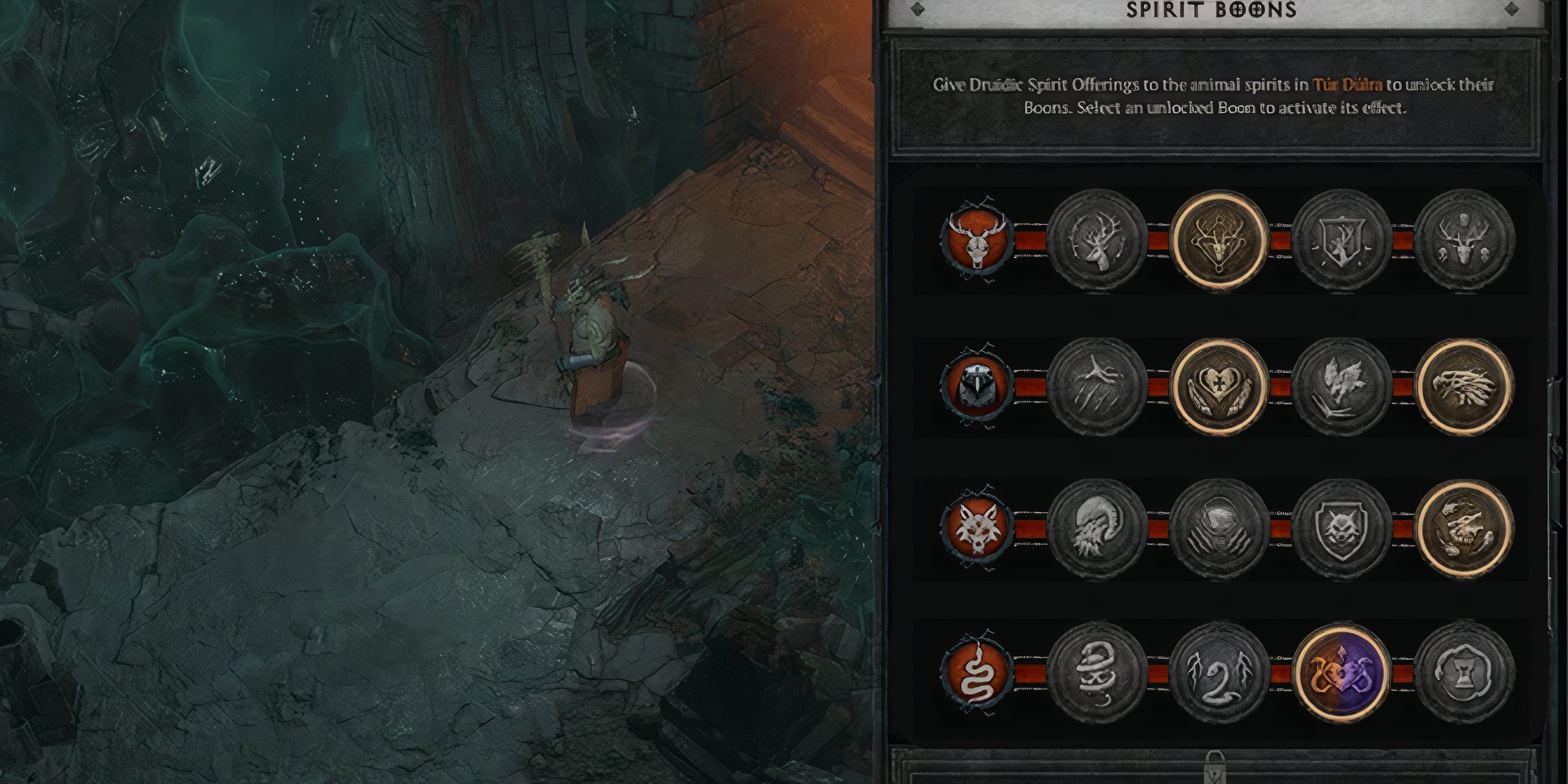 The image that shows BOON Spirit is set for Druid Lacerate