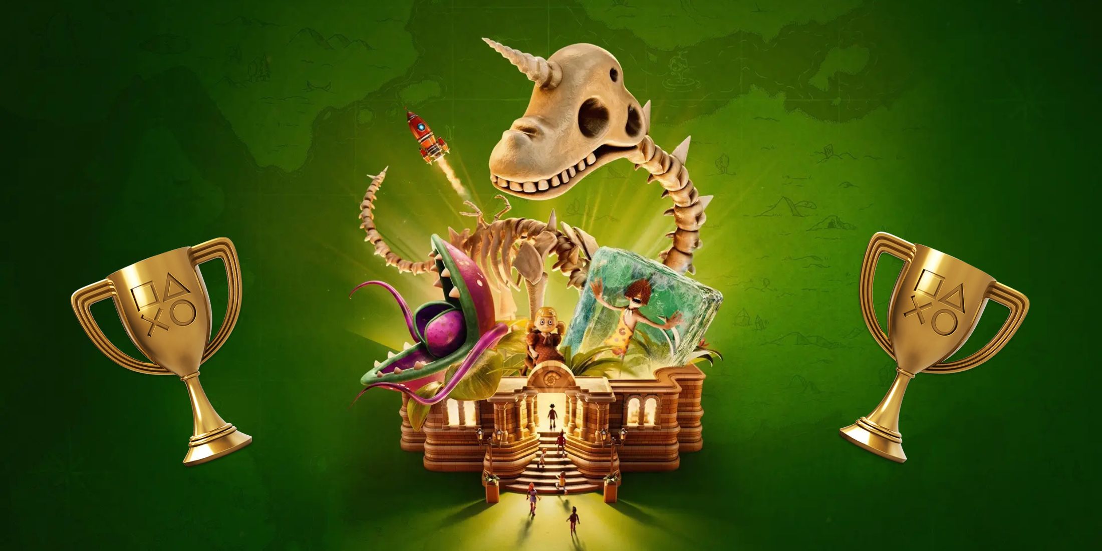 A promotional image for Two Point Museum with PS Trophies