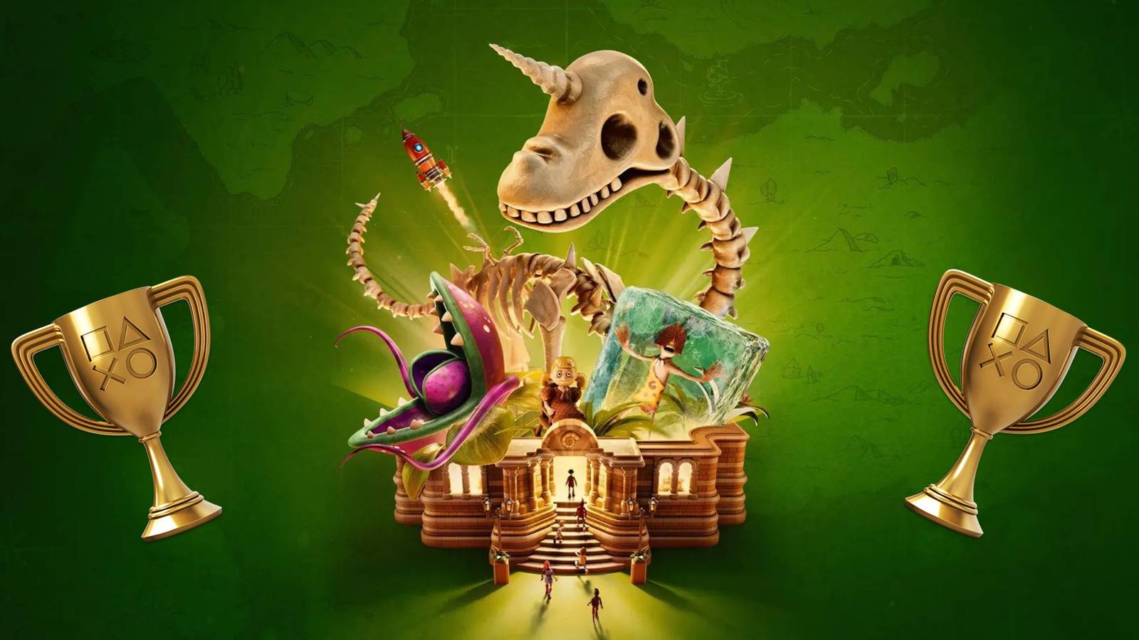 A promotional image for Two Point Museum with PS Trophies