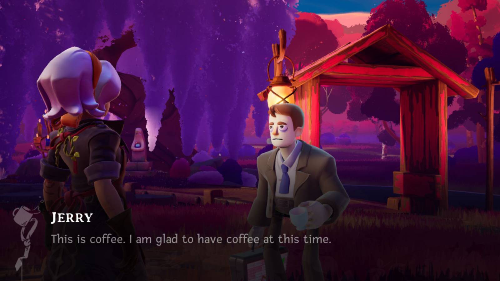 A business man with coffee in Wanderstop