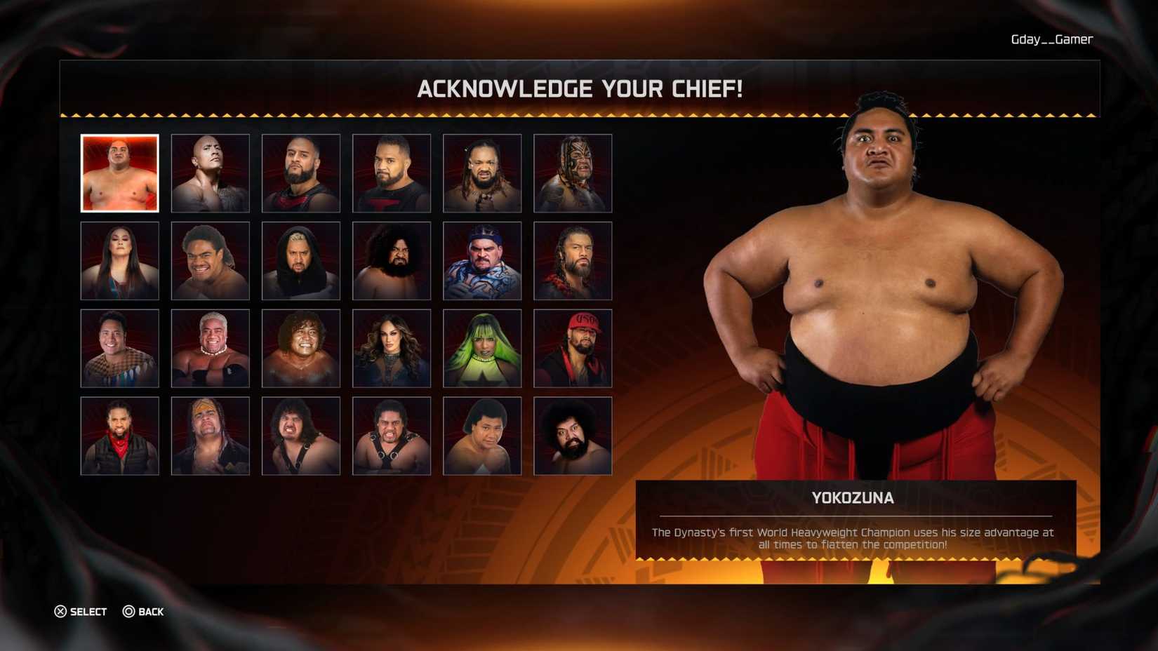 Character selection for the WWE 2K25 Tribal Gauntlet