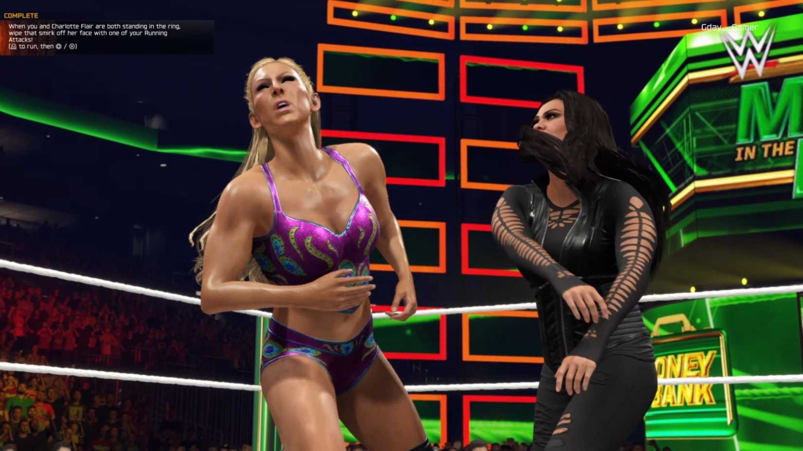 Tamina punching Charlotte Flair in WWE 2K25