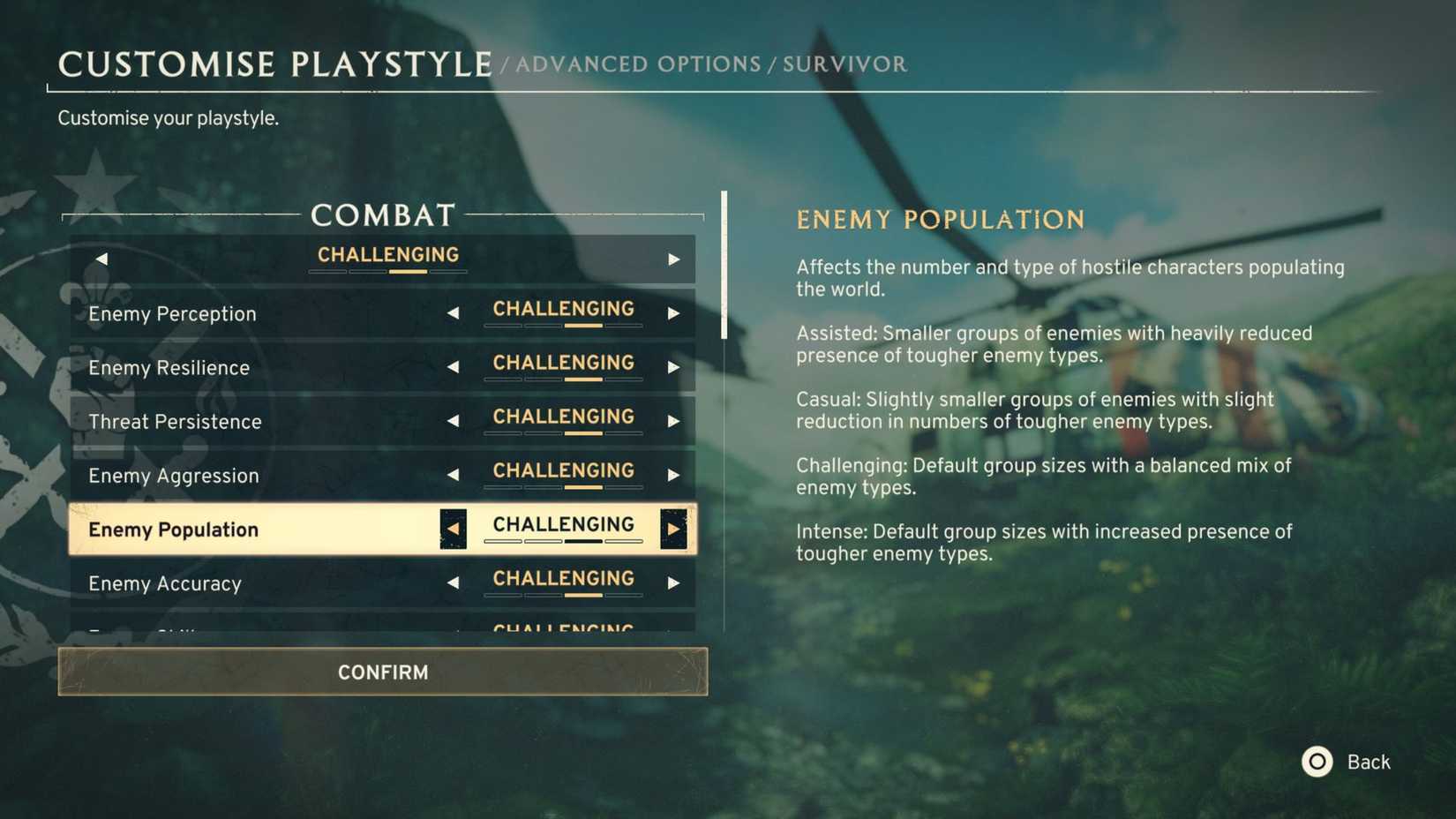 The playstyle customization menu in Atomfall