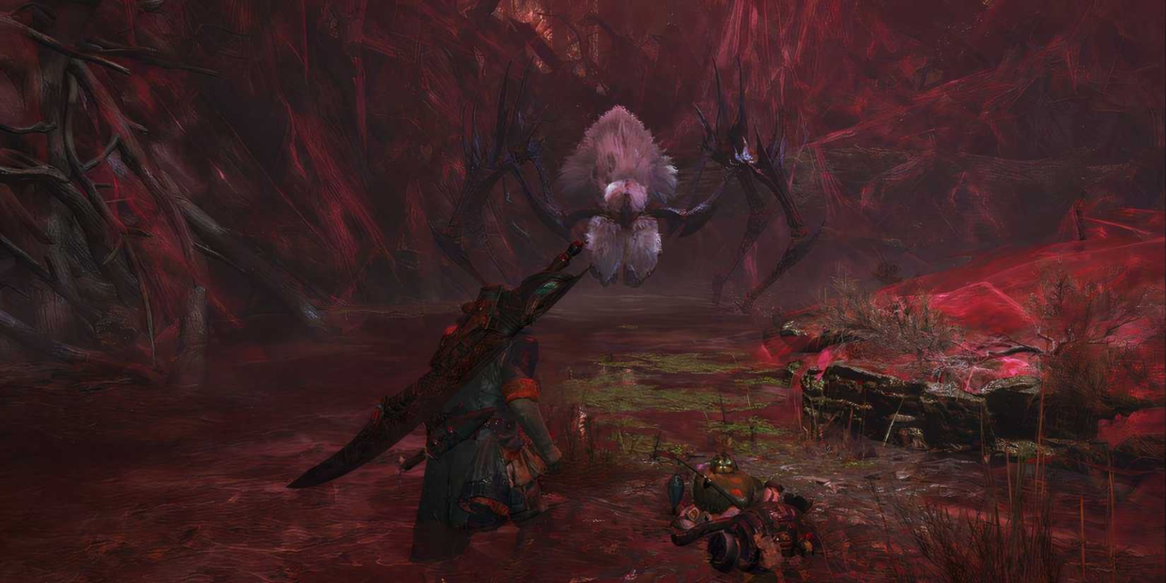 The player looking at Lala Barina in Monster Hunter Wilds