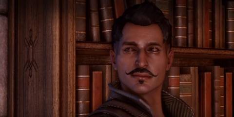 Dorian next to a bookshelf in Dragon Age: Inquisition