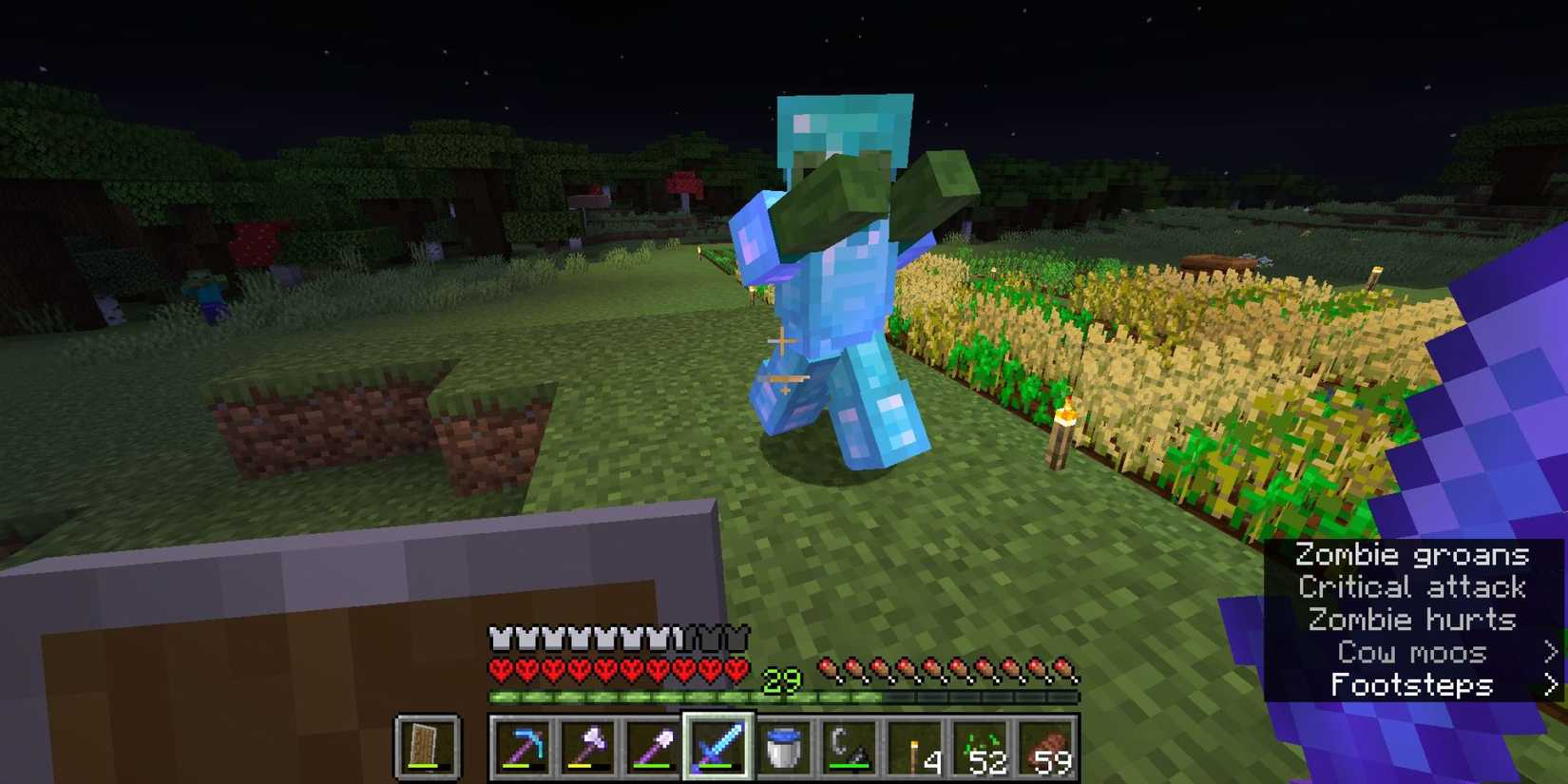 Player fighting zombie in full diamond armor
