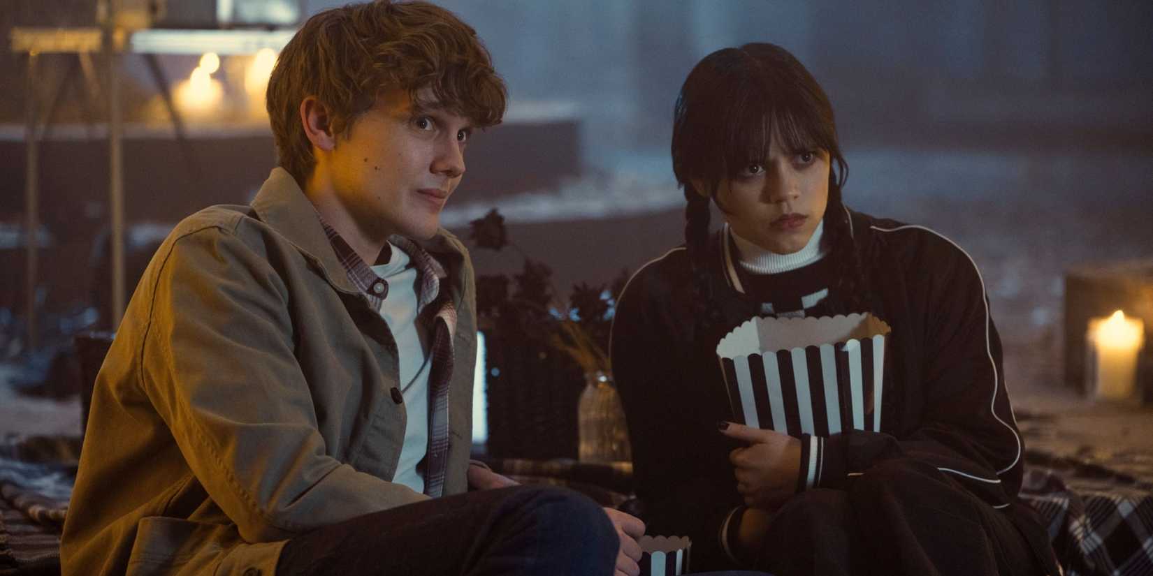 Tyler Galpin (Hunter Doohan) and Wednesday Addams (Jenna Ortega) in Wednesday