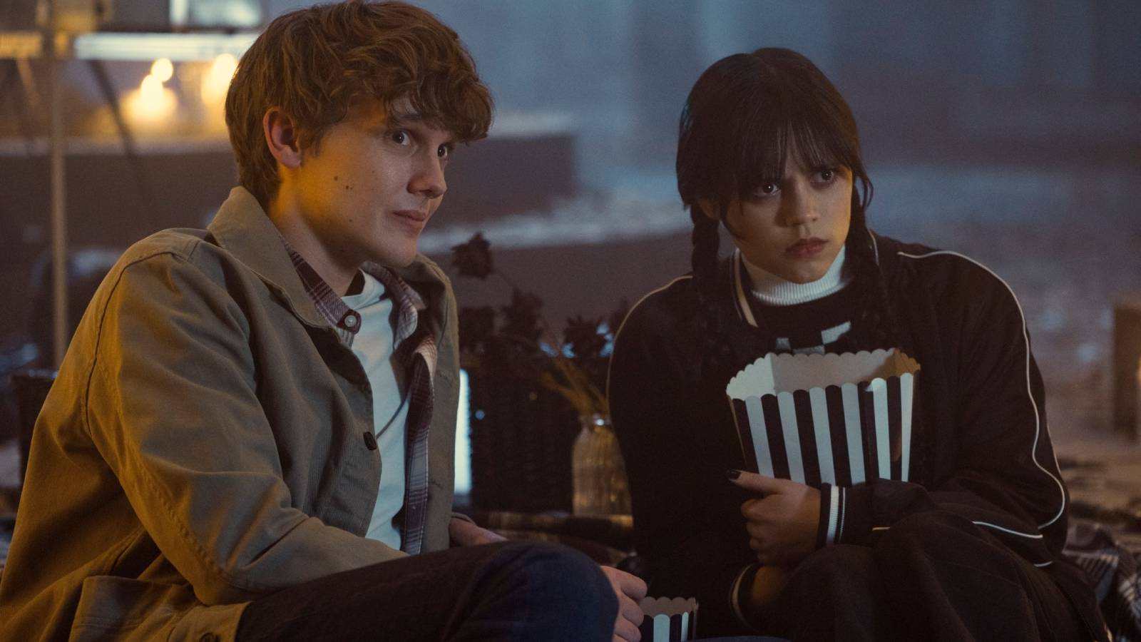 Tyler Galpin (Hunter Doohan) and Wednesday Addams (Jenna Ortega) in Wednesday