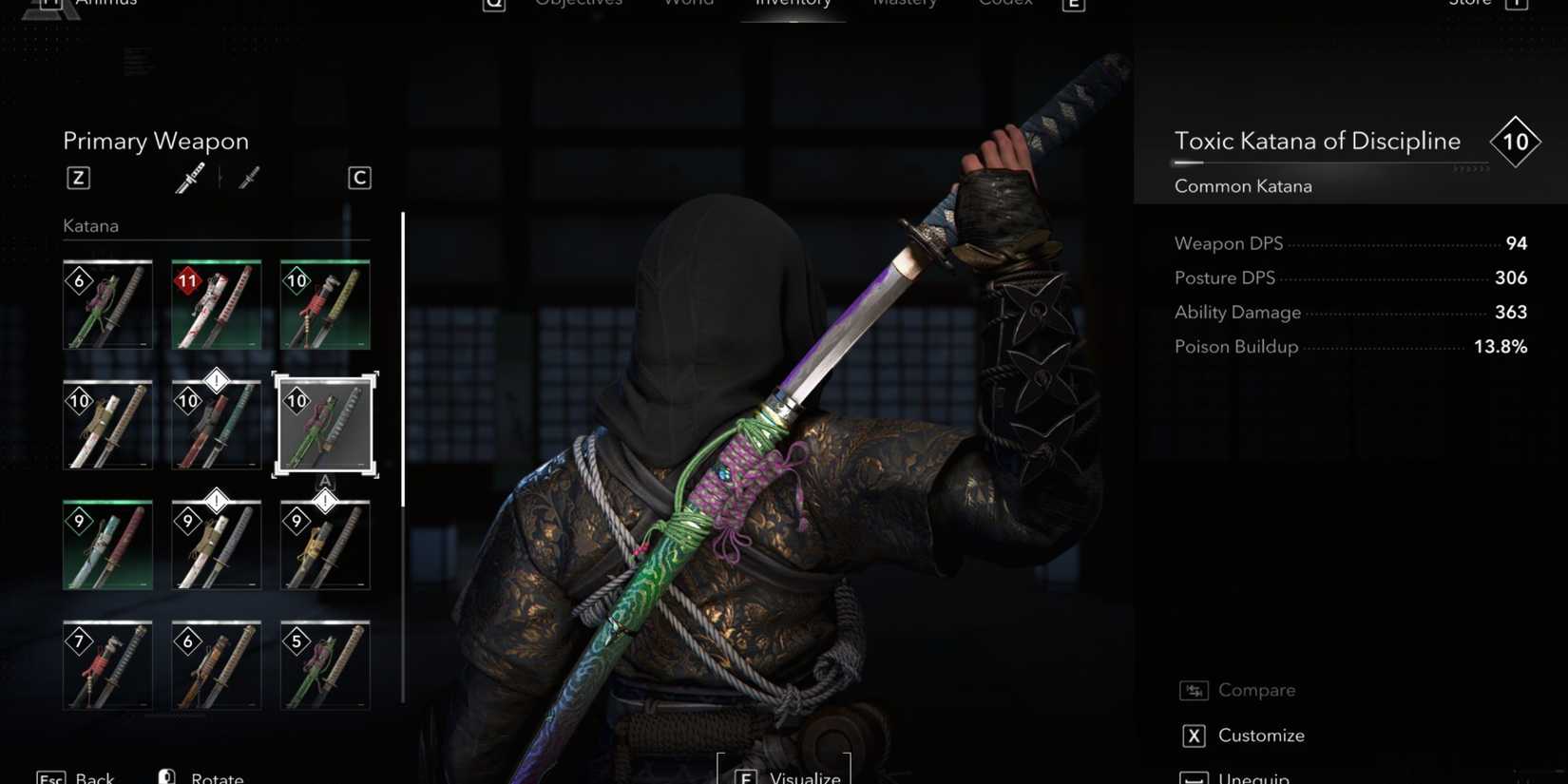 White And Green Weapons In AC Shadows can be safely salvaged or sold