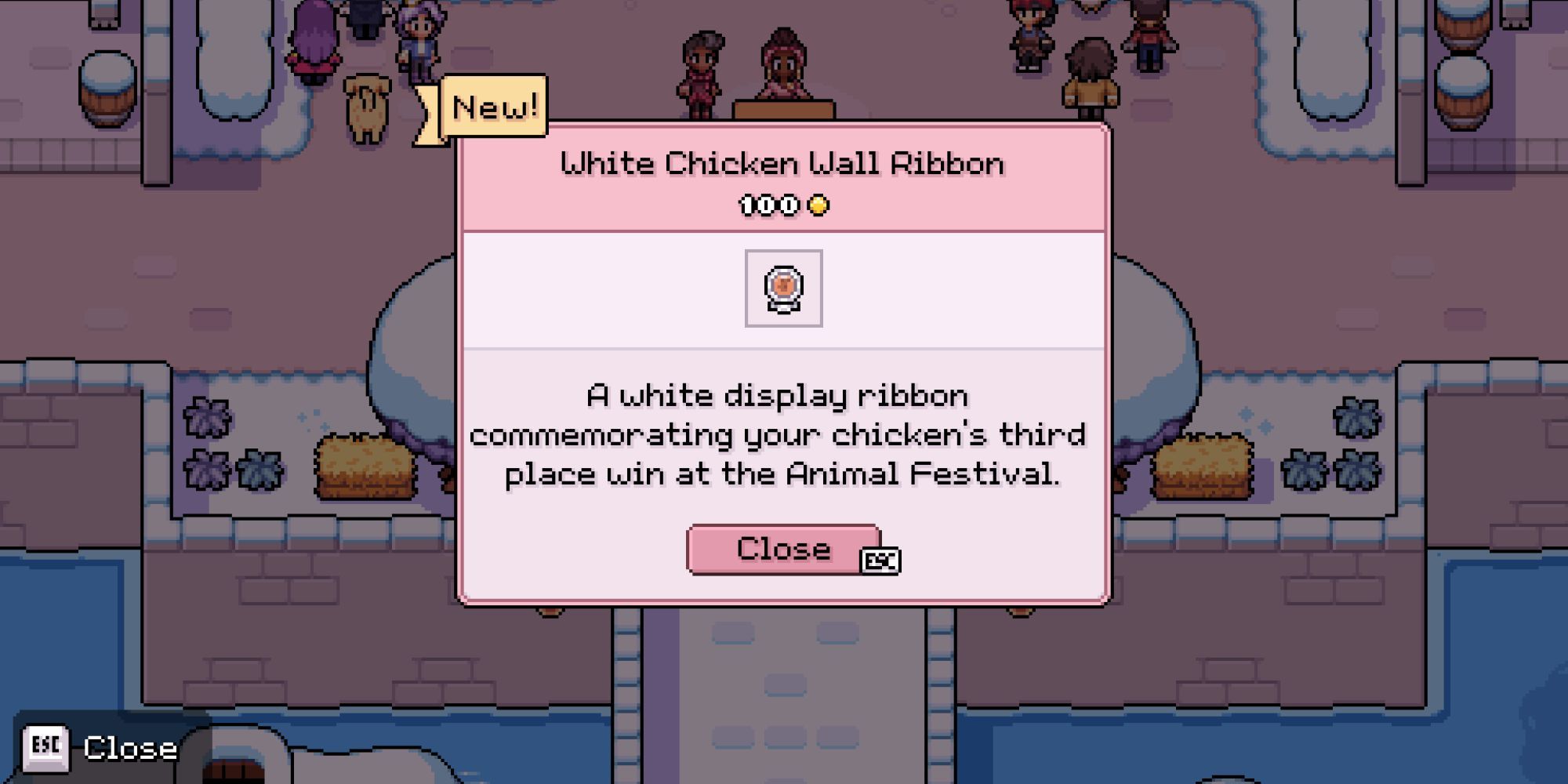 White Chicken Wall Ribbon reward in Fields of Mistria